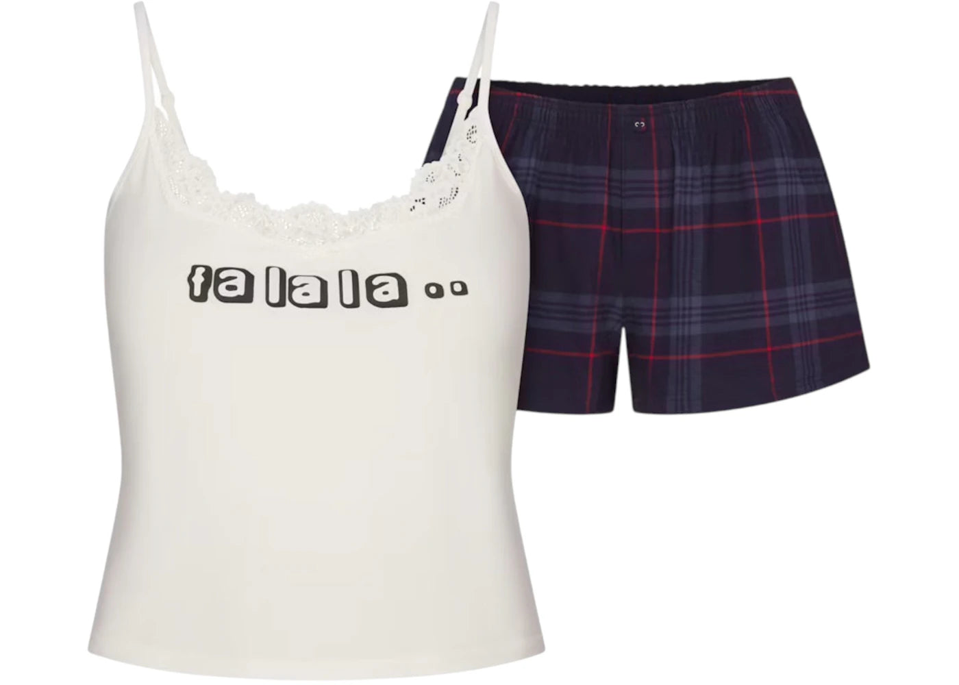 SKIMS x Cactus Plant Flea Market Women's Sleep Lace Tank Flannel Short Set Marble Fa La La Print
