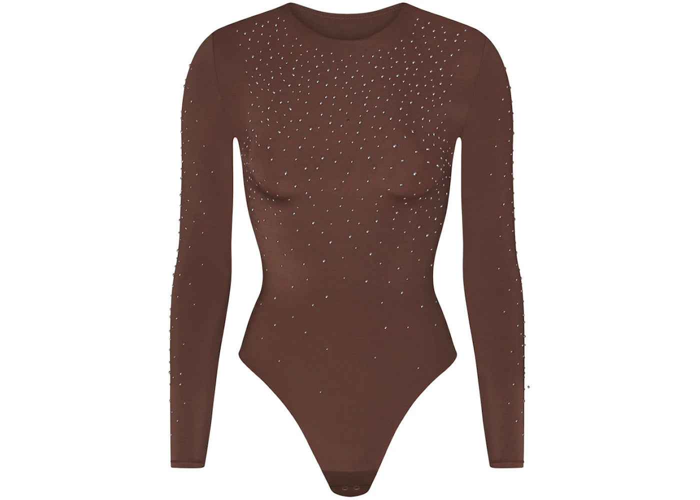 SKIMS x Swarovski Jelly Sheer Long Sleeve Crew Neck Bodysuit Cocoa