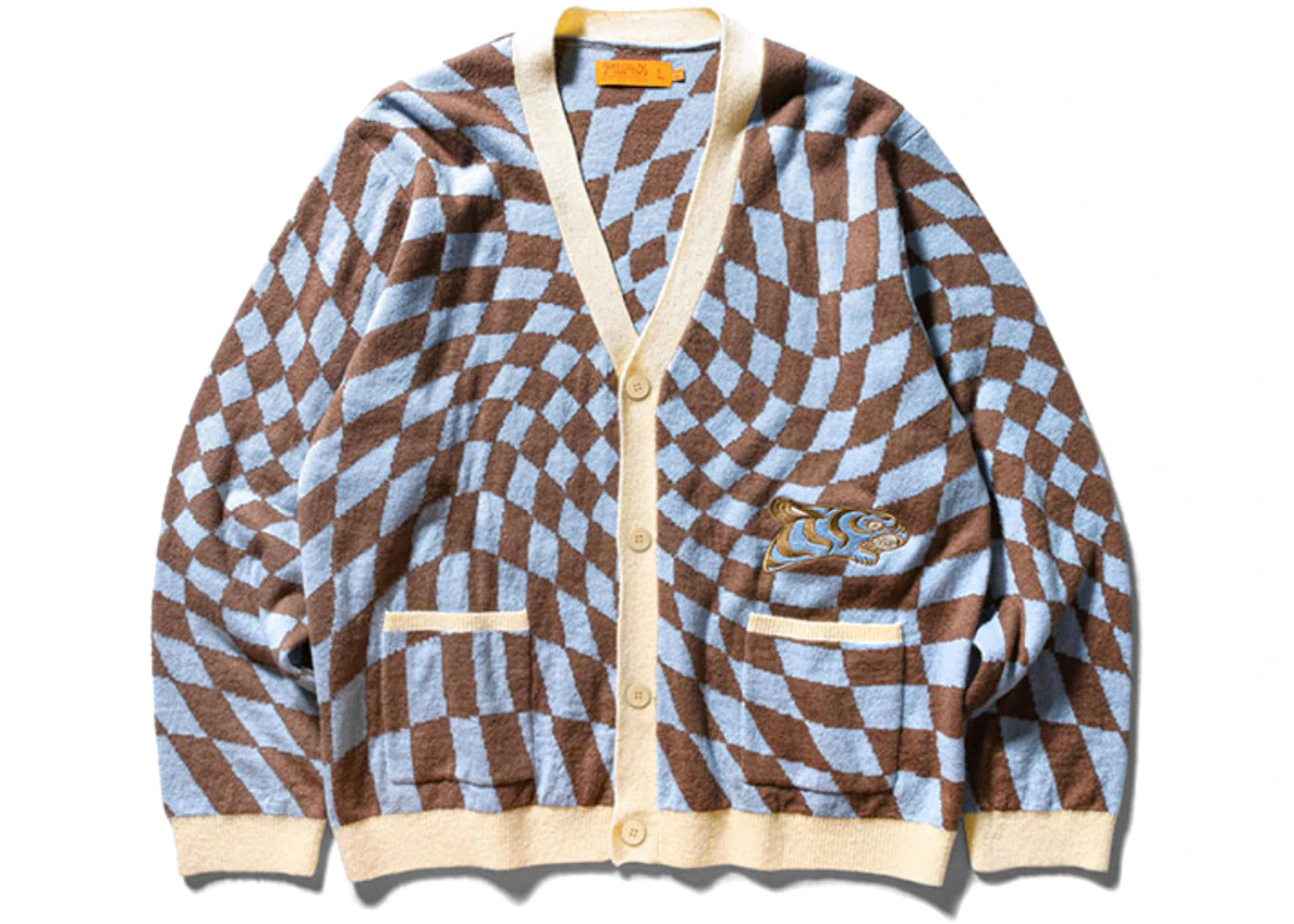 SOULGOODS Checked Mohair Cardigan Blue Brown