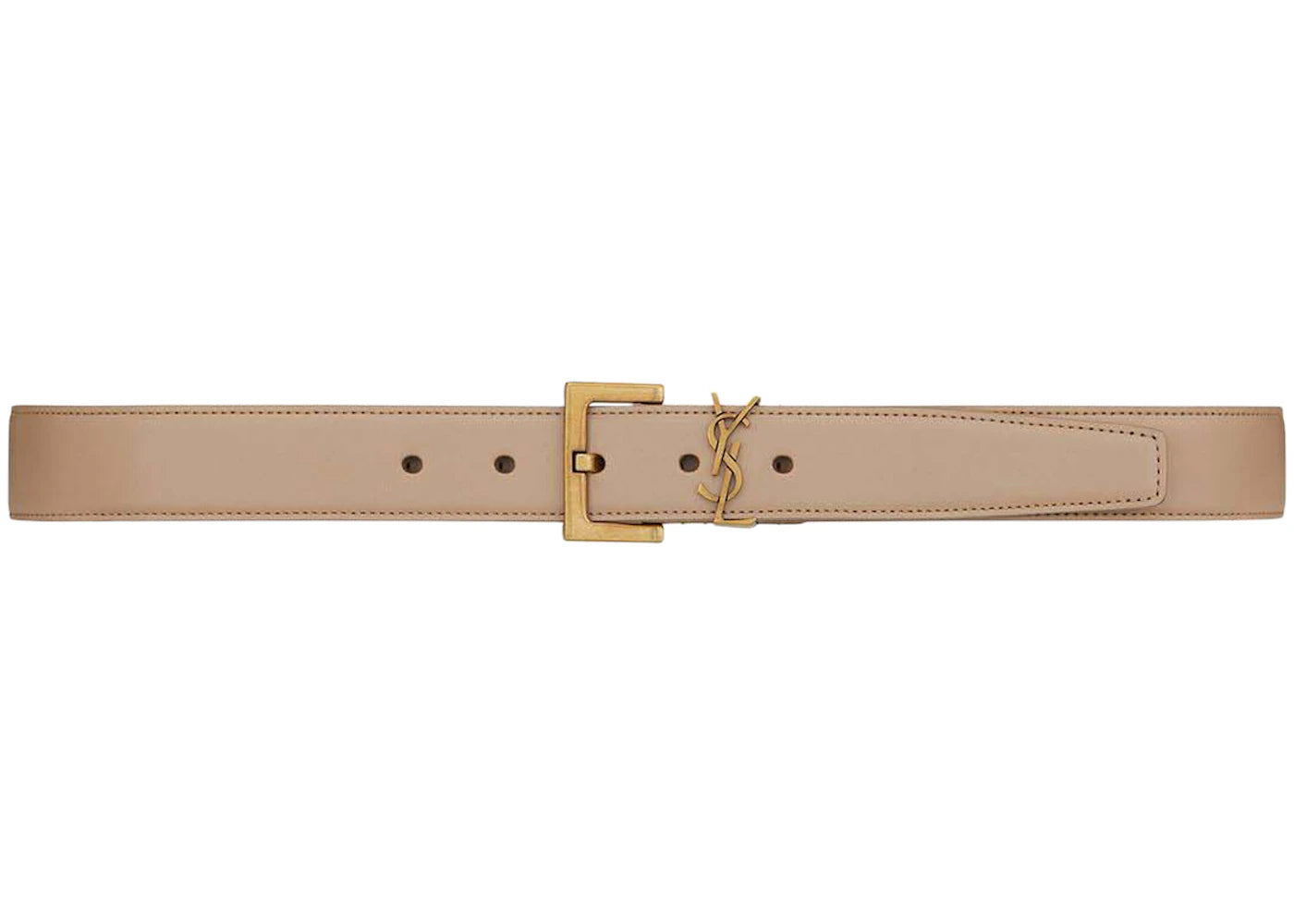 Saint Laurent Cassandre Belt With Square Buckle In Shiny Box Saint Laurent Leather Dark Beige