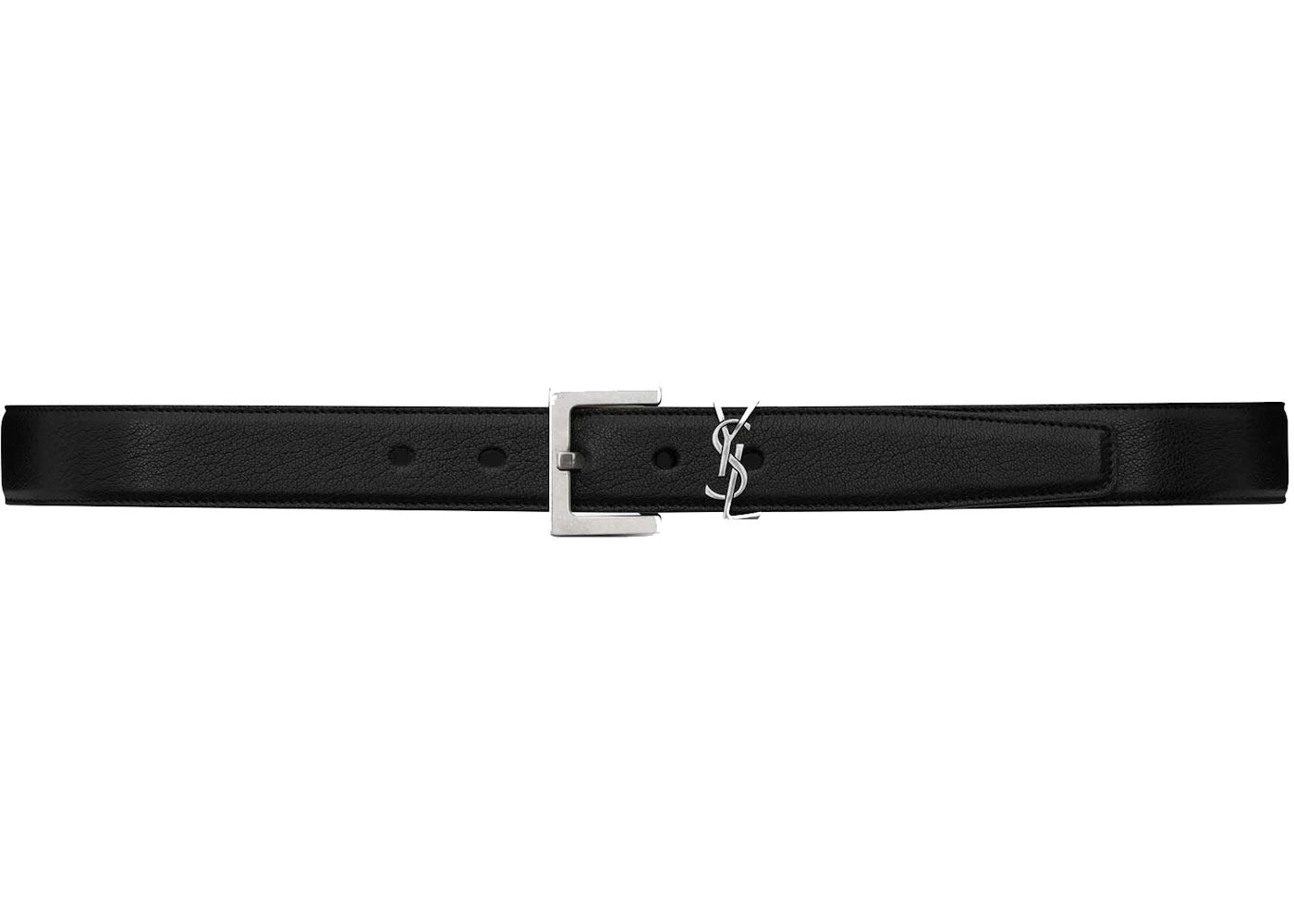 Saint Laurent Cassandre Belt in Smooth Leather Black