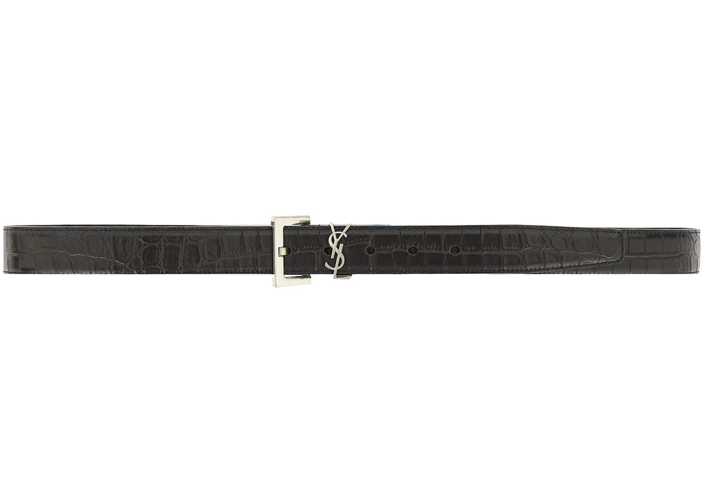 Saint Laurent Cassandre Matte Crocodile Embossed Belt Black