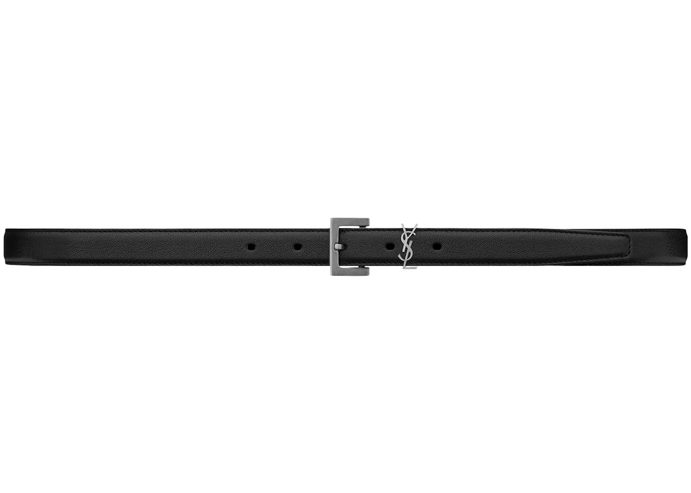 Saint Laurent Cassandre Thin Belt in Smooth Leather Black