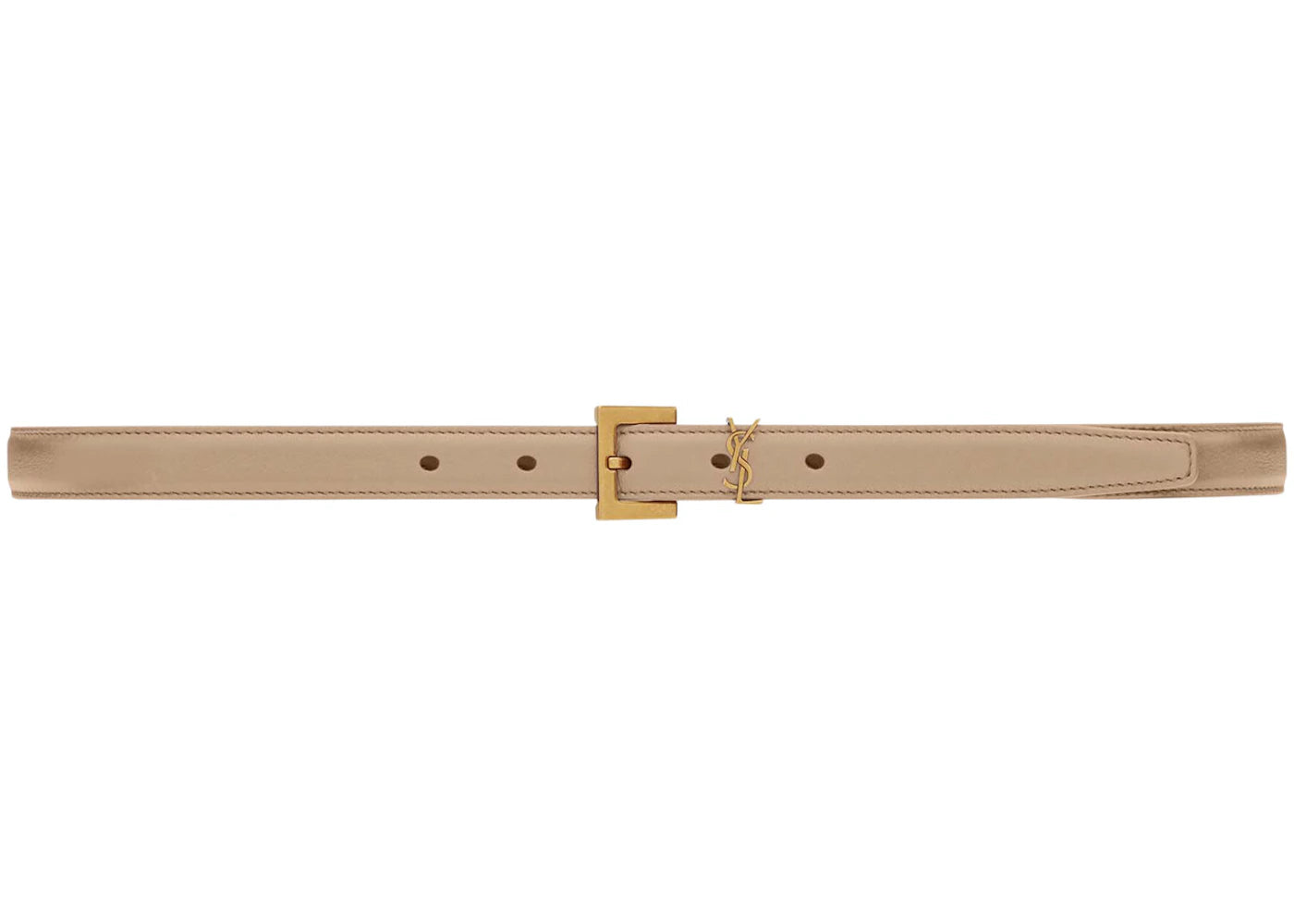 Saint Laurent Cassandre Thin Belt with Square Buckle in Box Saint Laurent Leather Dark Beige