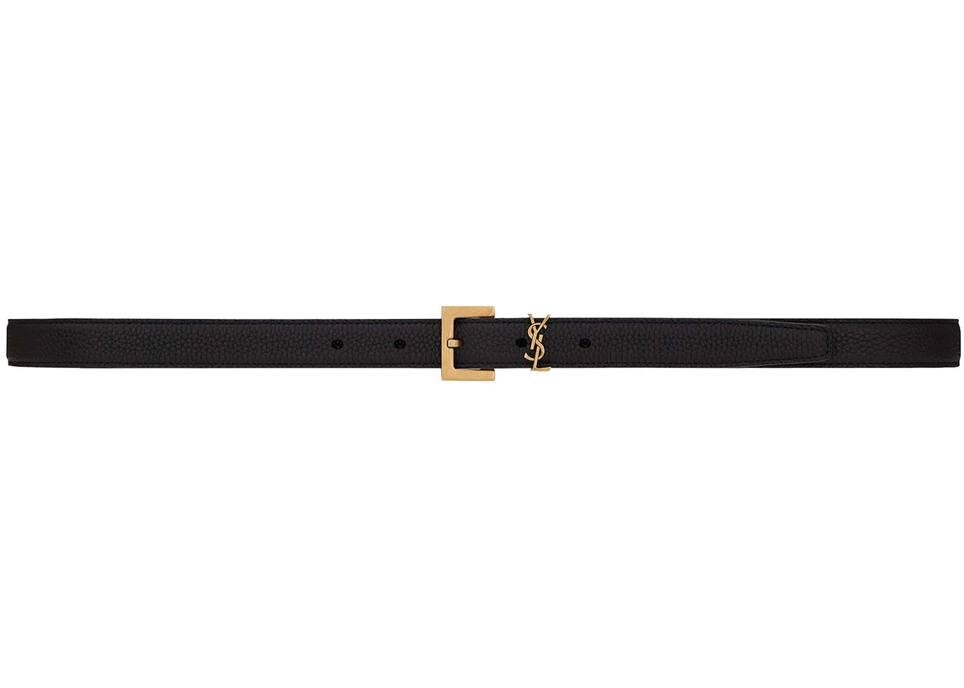 Saint Laurent Cassandre Thin Belt with Square Buckle in Grained Leather Black