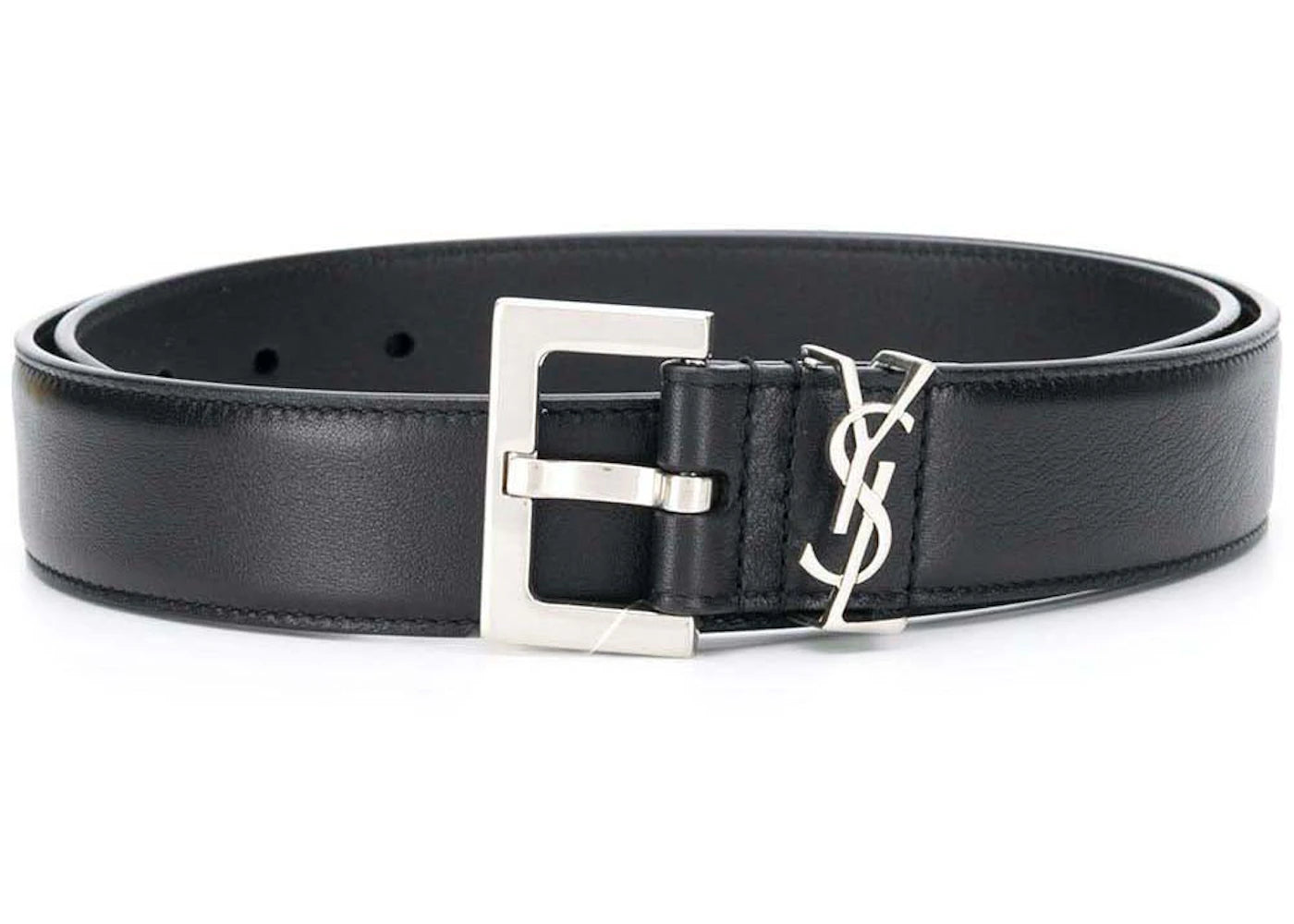 Saint Laurent Monogram Square-Buckle Belt Silver-tone Black