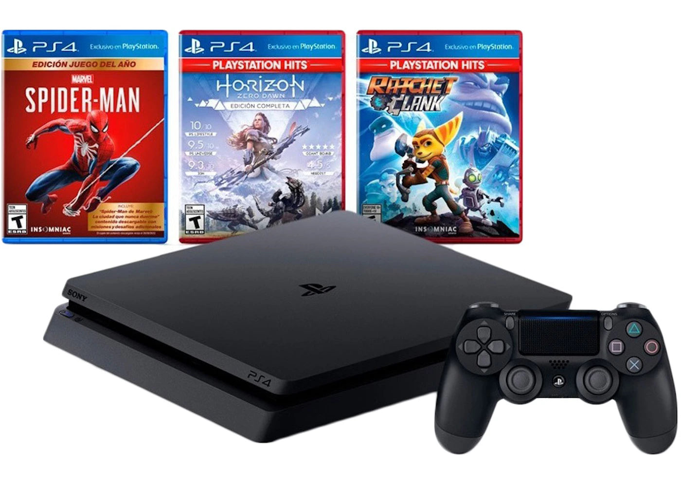 Sony Playstation 4 PS4 Slim 1TB (3 Game Bundle: Spiderman 3, Horizon Zero Down, Ratchet and Clank) Console CUH-2115B