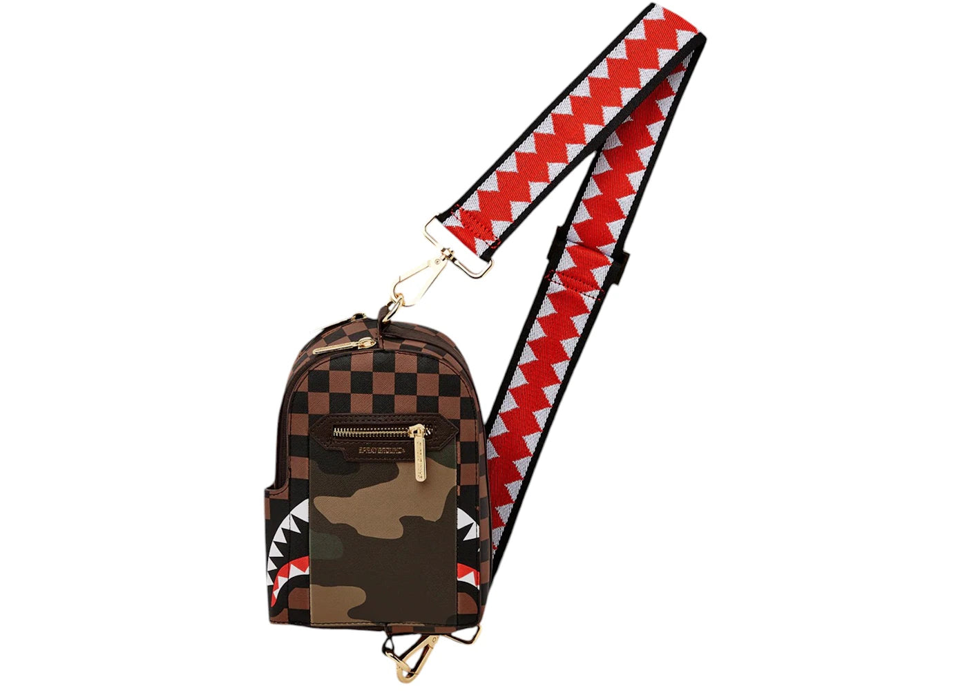 Sprayground Exterior Gold Zip Pocket Sharks In Paris Backpack Sling Multicolor