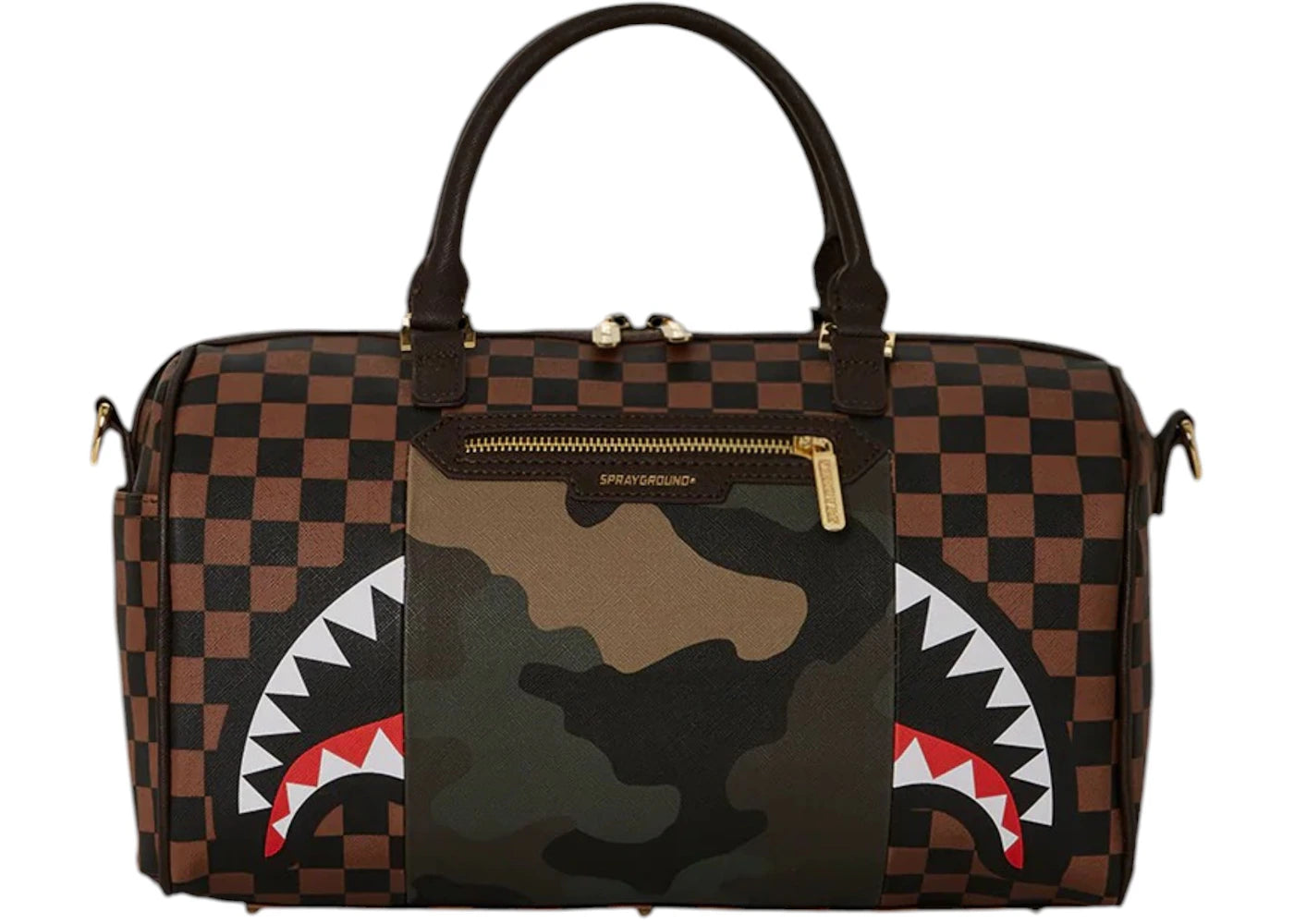 Sprayground Exterior Gold Zip Pocket Sharks In Paris Mini Duffle Multicolor