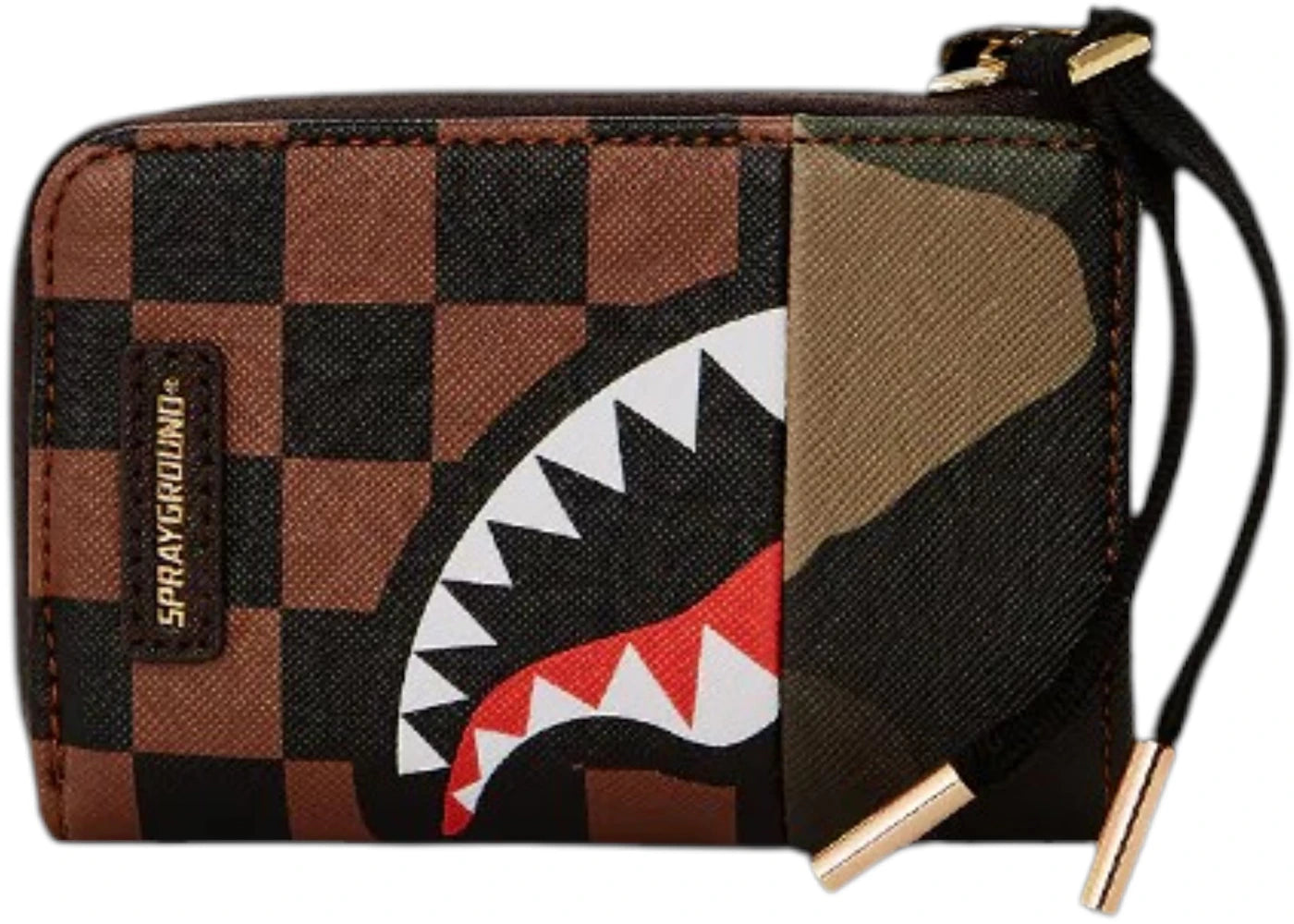 Sprayground Exterior Gold Zip Pocket Sharks In Paris Wallet Multicolor