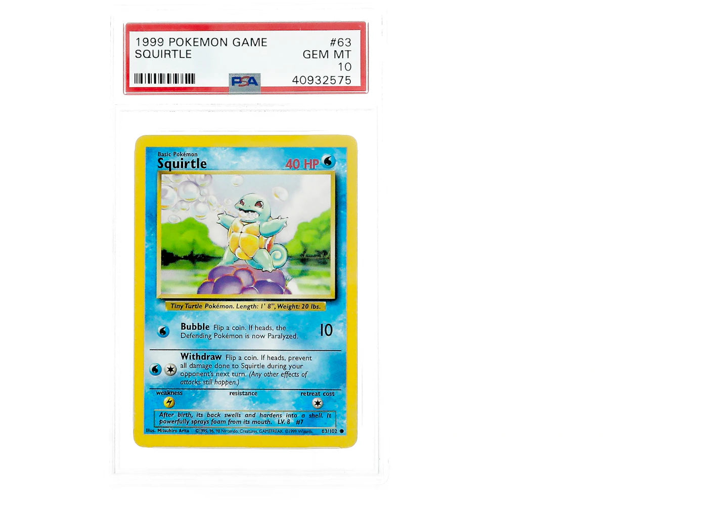 Squirtle 1999 Pokemon TCG Base Set 1st Edition #63/102 (PSA or BGS Graded)