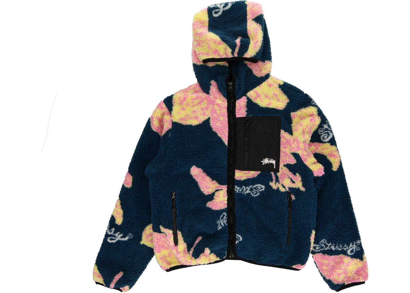 Stussy Floral Sherpa Hooded Jacket Dark Teal