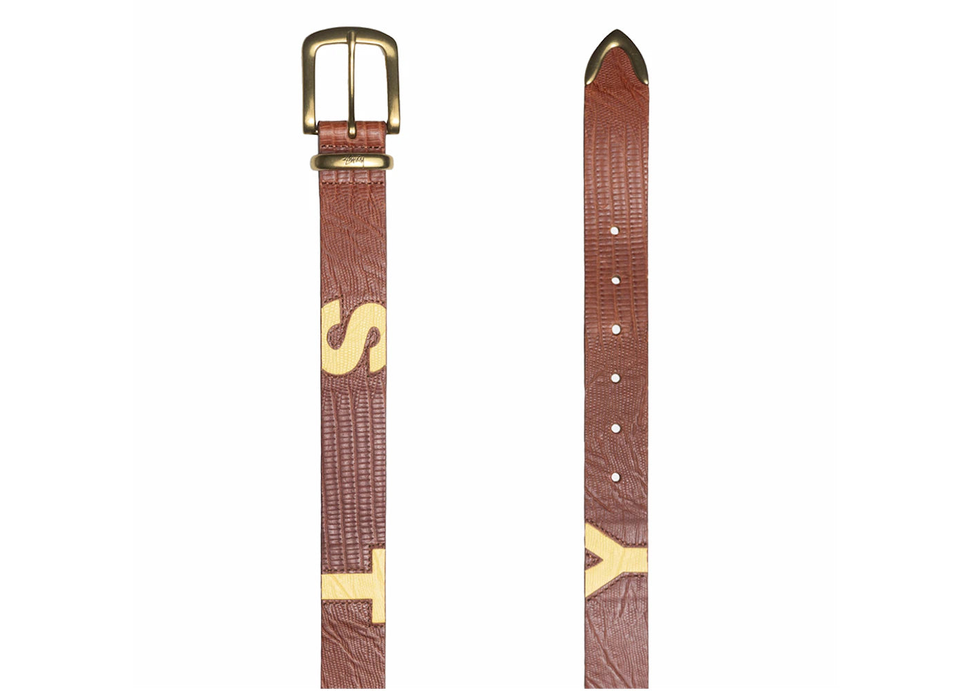 Stussy Lizard Texture Underlay Belt Cognac