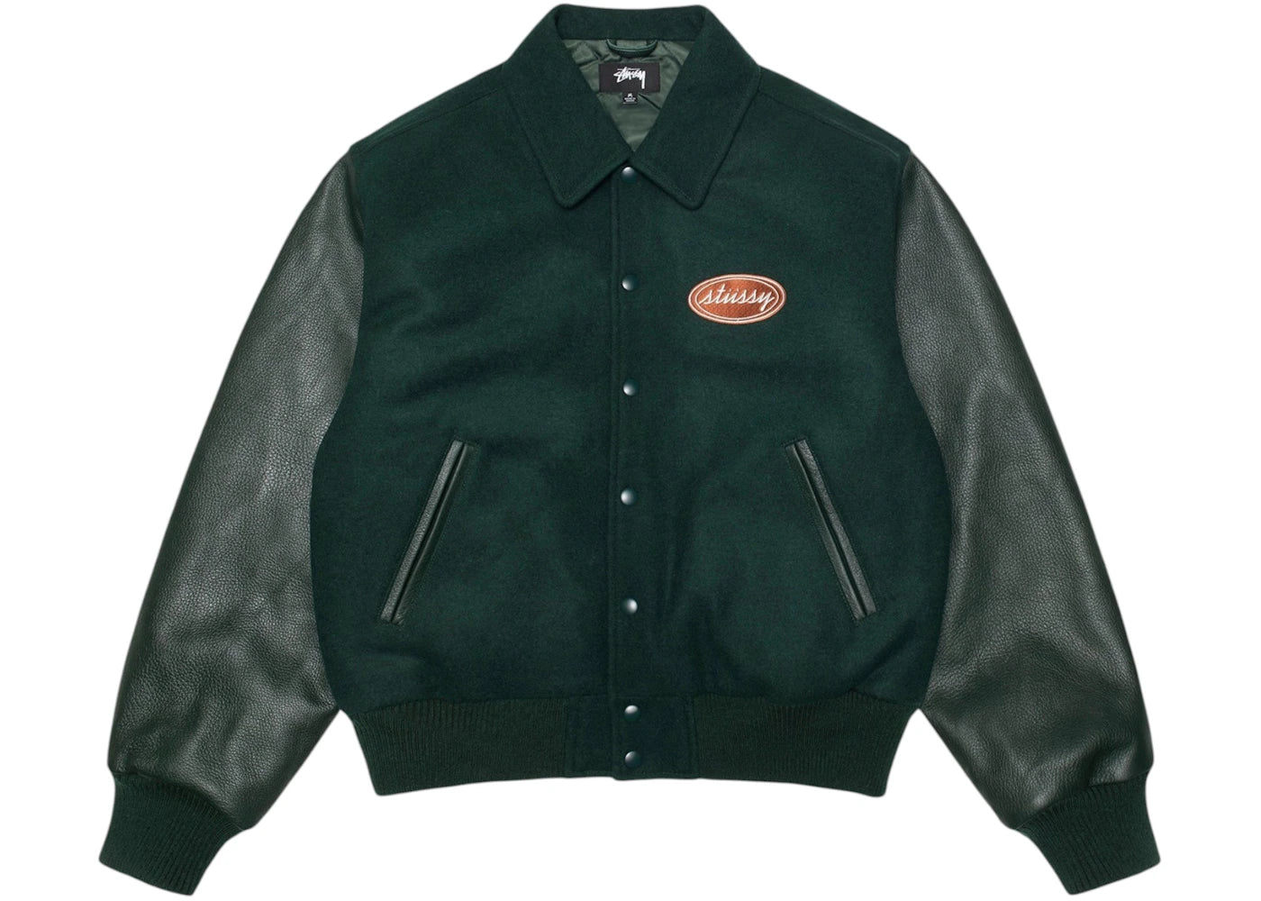 Stussy Script Oval Varsity Jacket Green