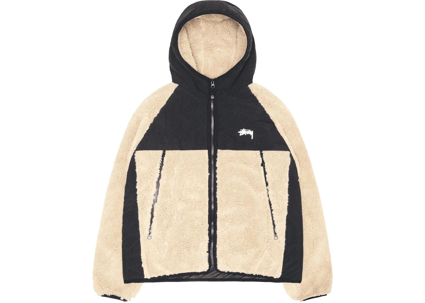 Stussy Sherpa Paneled Hooded Jacket Beige