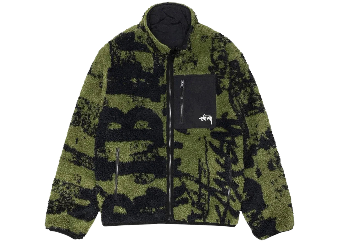 Stussy Sherpa Reversible Stamp Jacket Green