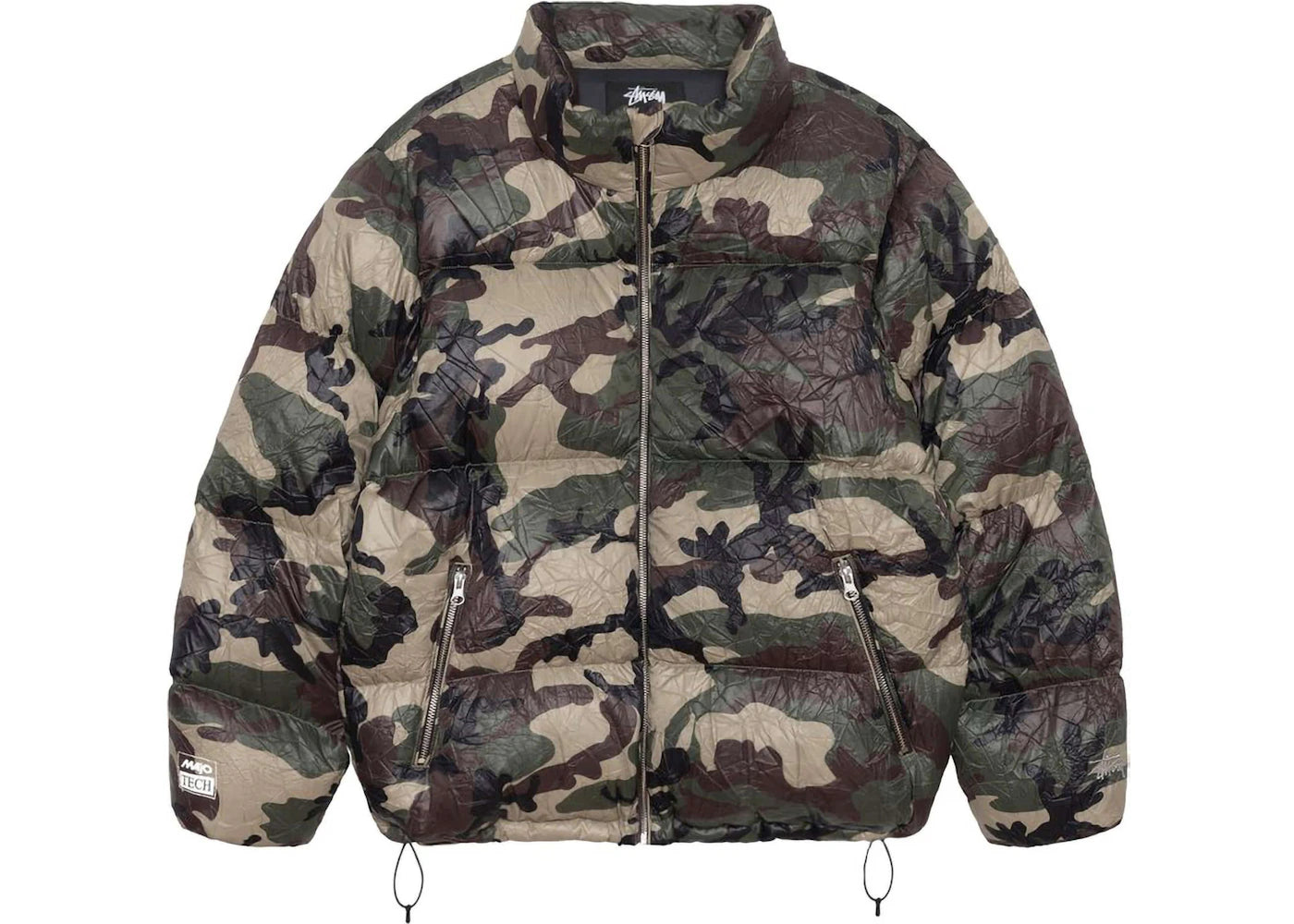 Stussy Wrinkled Nylon Down Puffer Jacket Woodland Camo