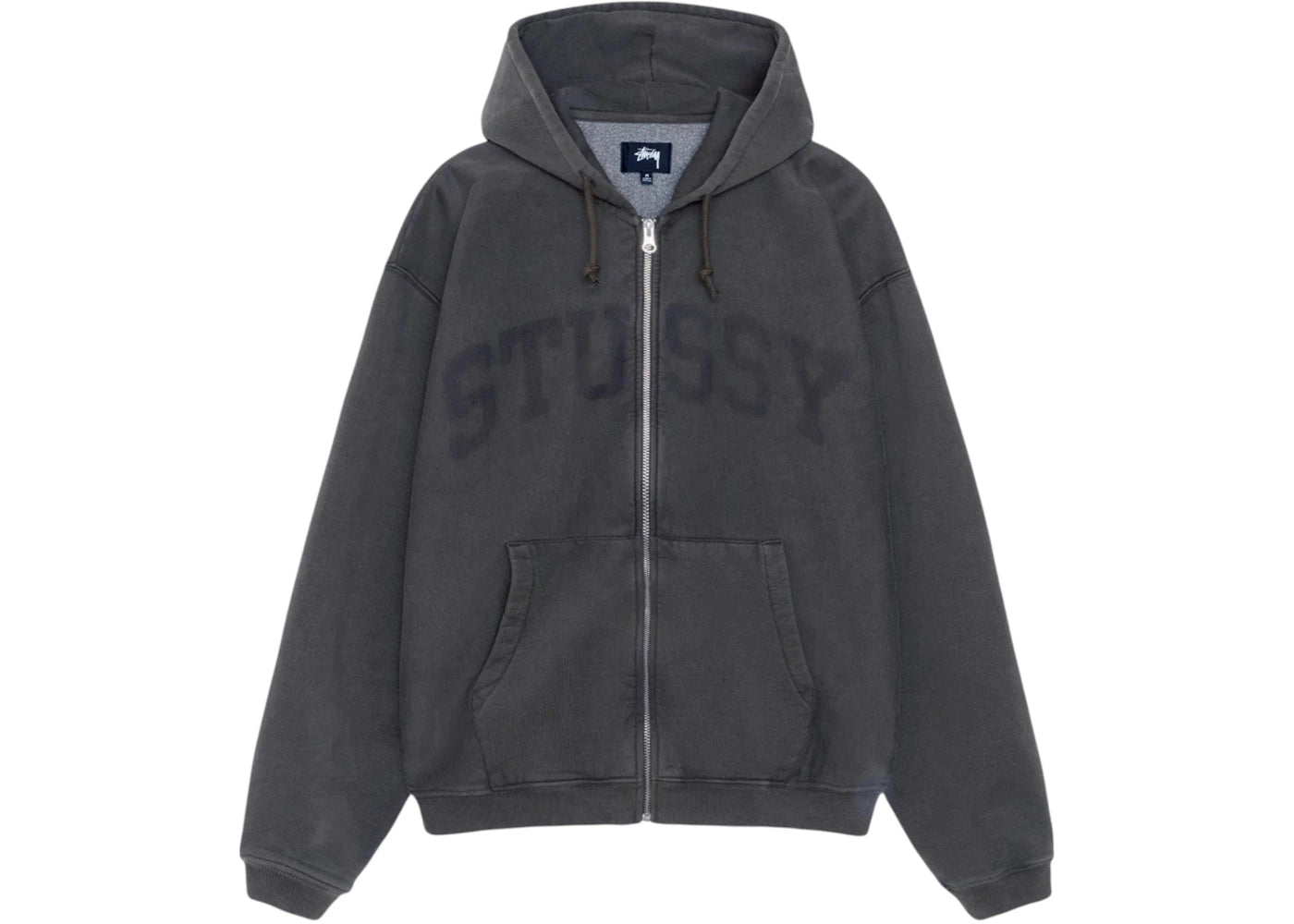 Stussy Zip Faded Graphic Hoodie Washed Black