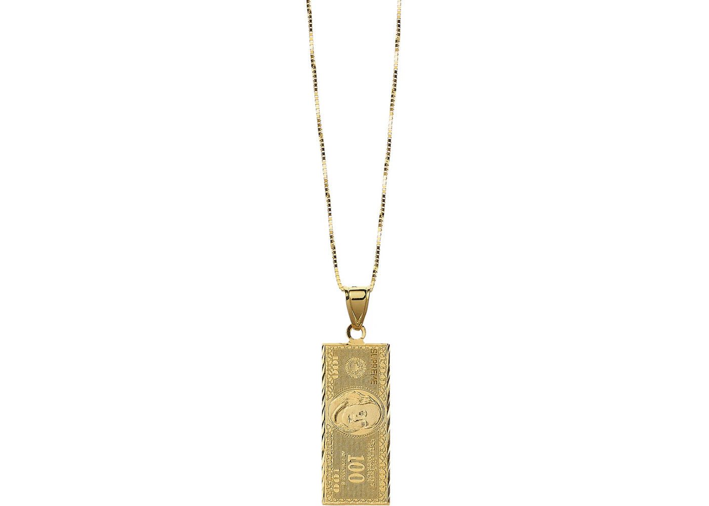 Supreme 100 Dollar Bill Gold Pendant Gold