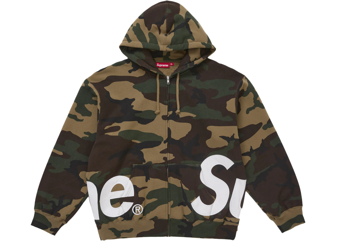 Supreme Big Logo Zip Up Hooded Sweatshirt Woodland Camo