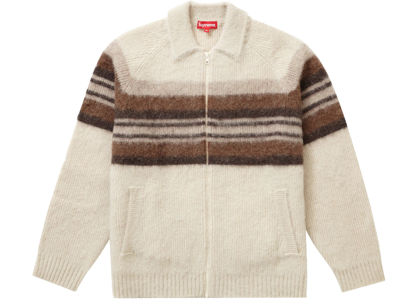 Supreme Brushed Wool Zip Up Sweater Cream