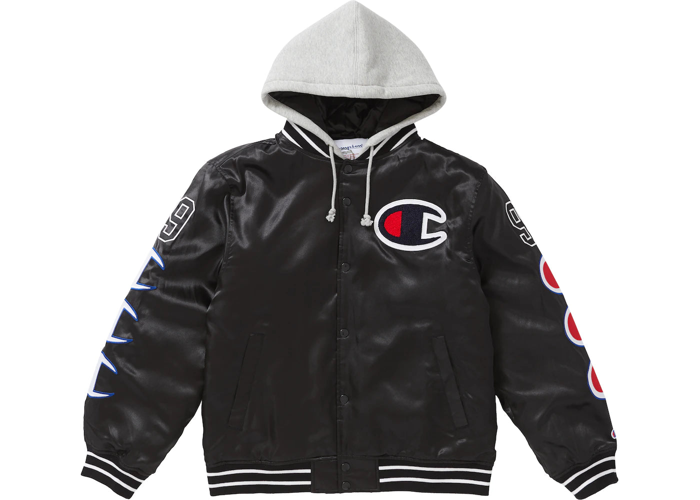 Supreme Champion Hooded Satin Varsity Jacket Black
