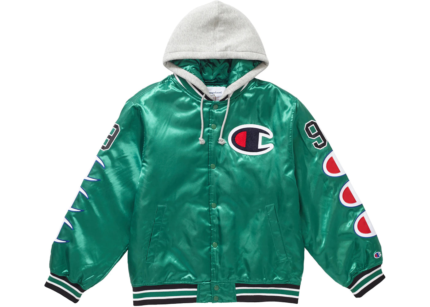 Supreme Champion Hooded Satin Varsity Jacket Kelly Green
