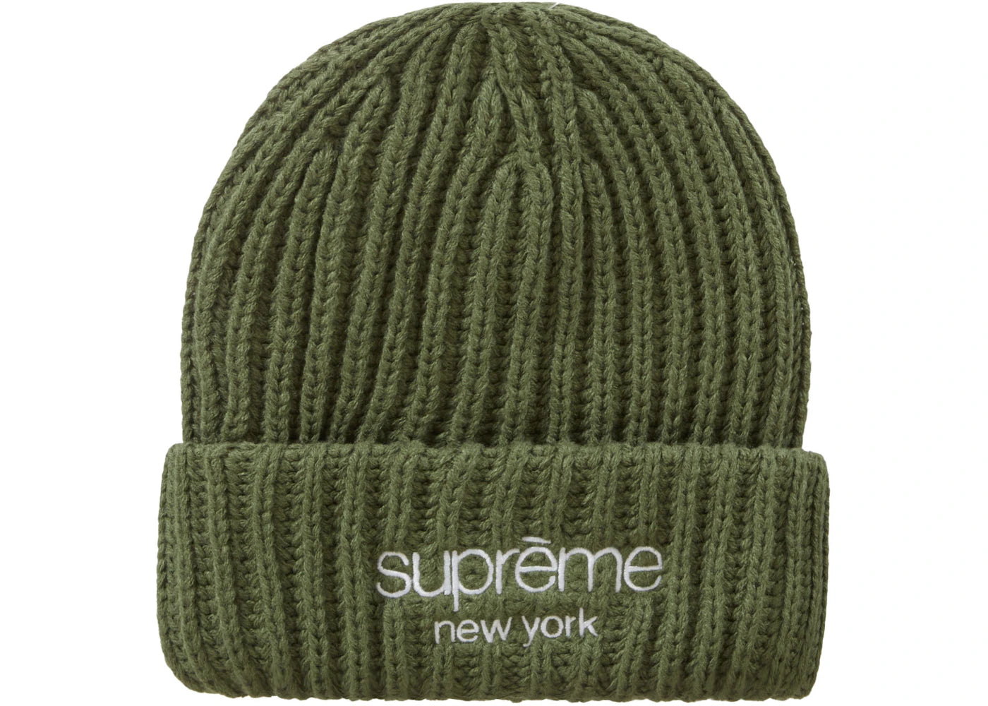 Supreme Classic Logo Chunky Ribbed Beanie Olive