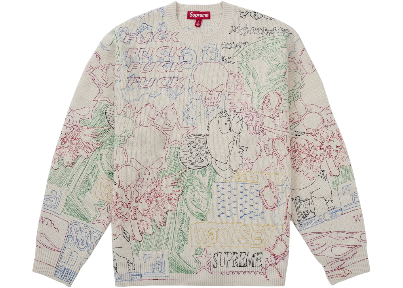 Supreme Collage Embroidered Sweater White