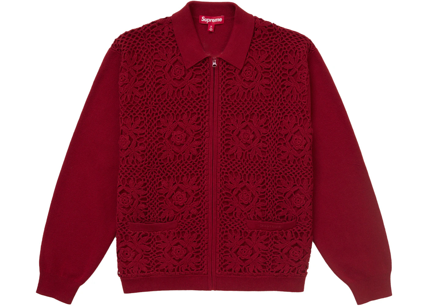 Supreme Crochet Zip Up Cardigan Dark Red