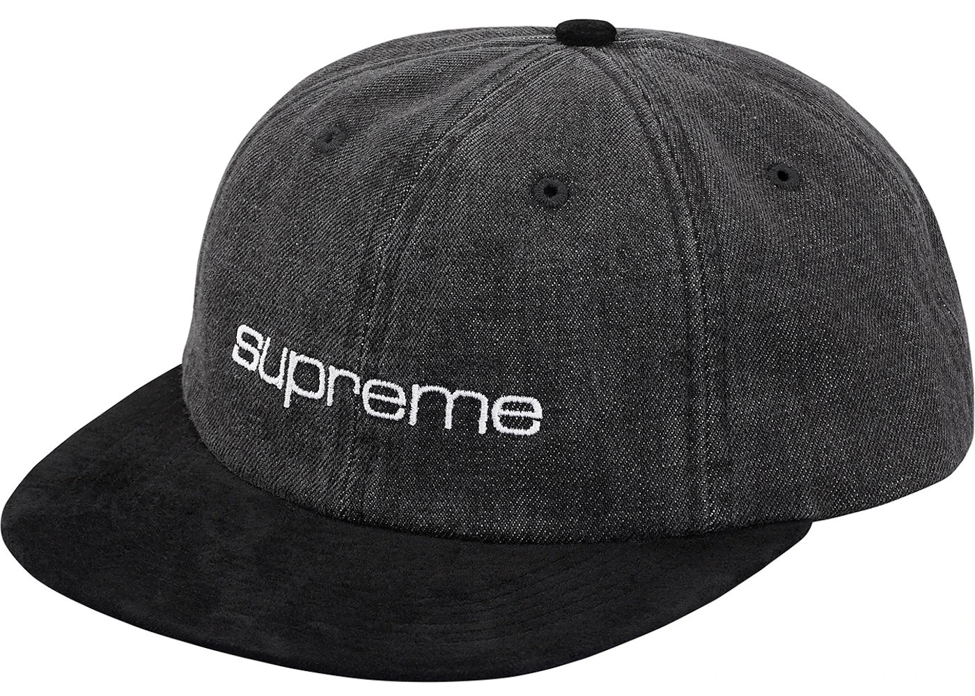 Supreme Denim Suede Compact Logo 6-Panel Black