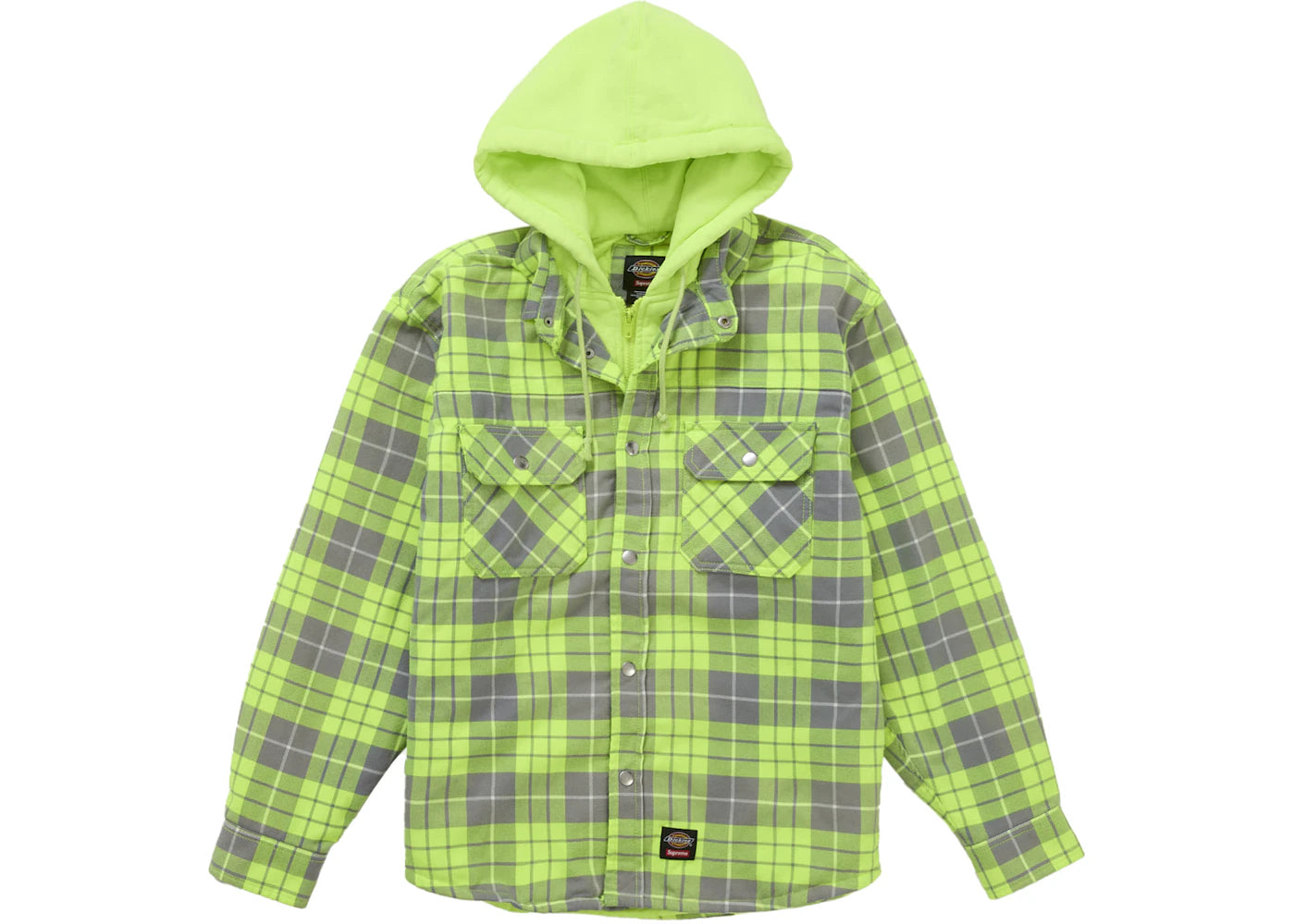 Supreme Dickies Lined Zip Up Hooded Flannel Shirt Neon Green