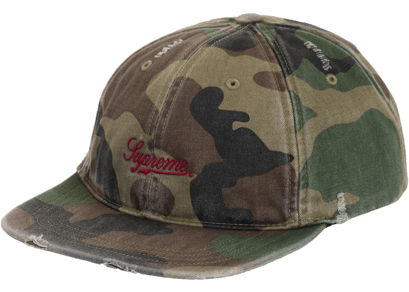 Supreme Distressed Script 6-Panel Woodland Camo