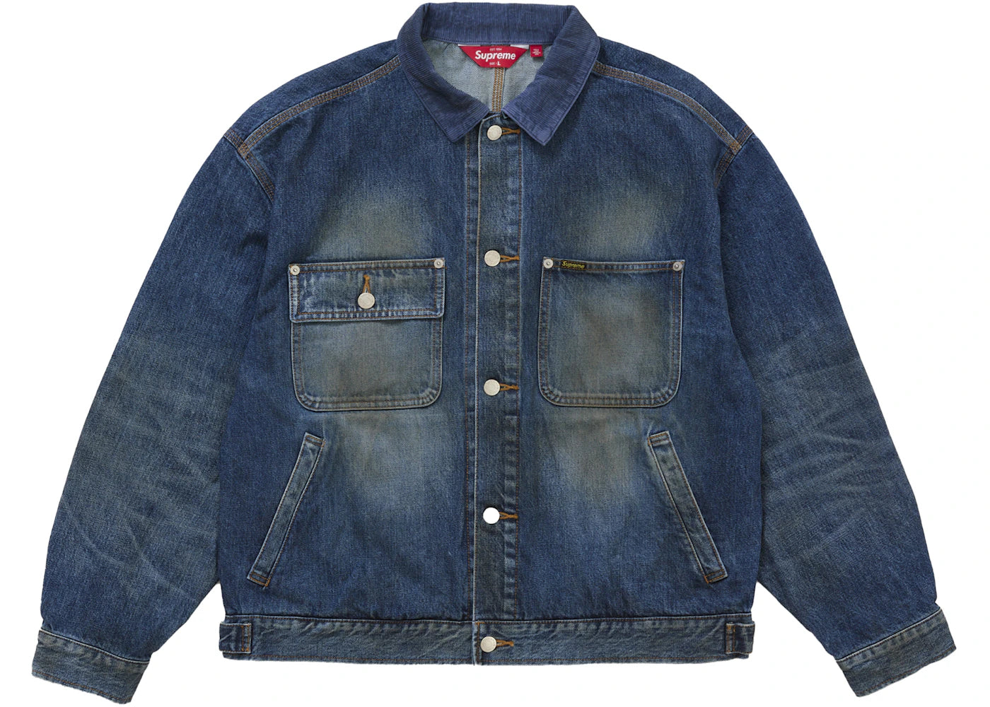 Supreme Distressed Selvedge Trucker Jacket (FW25) Washed Indigo