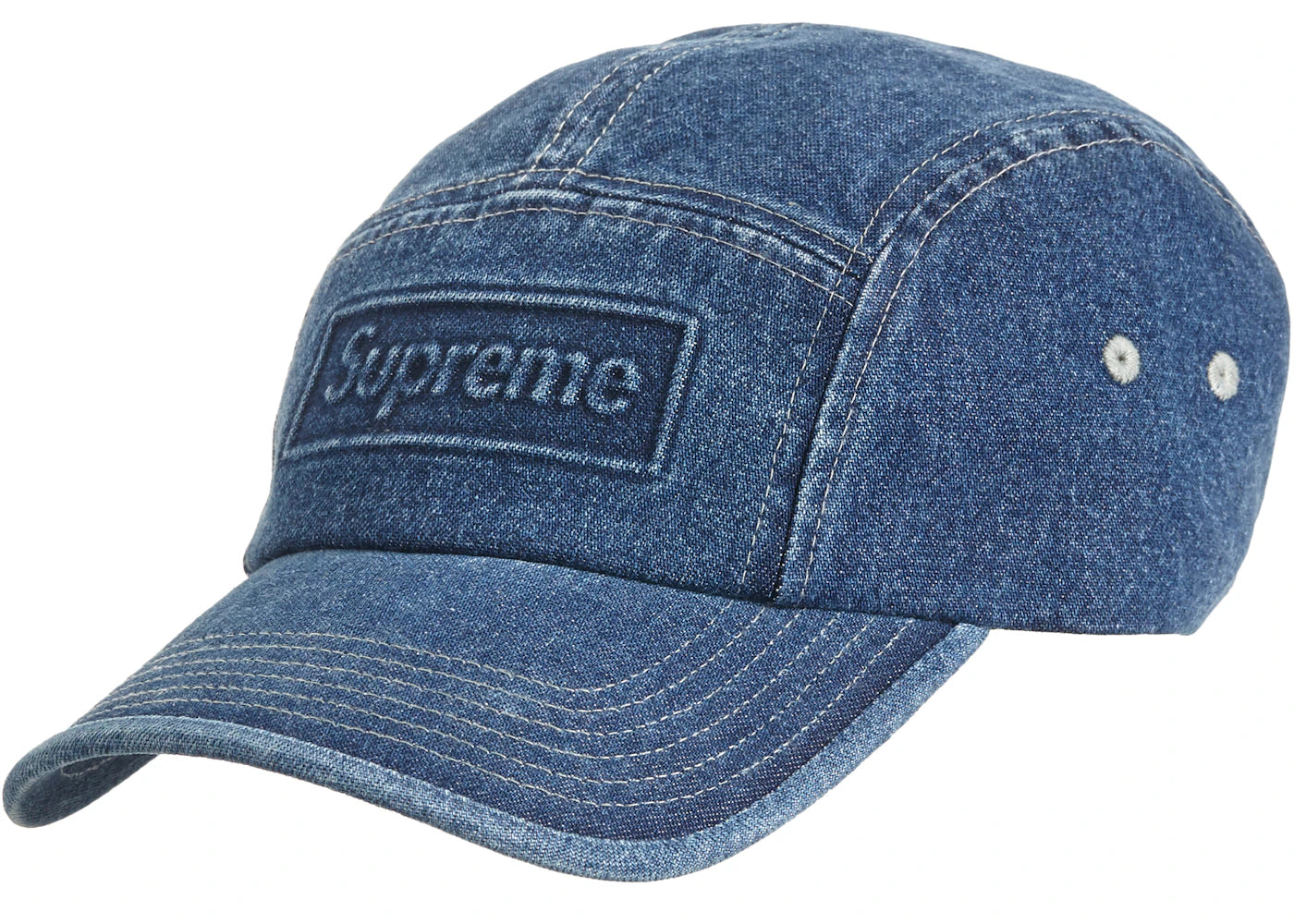 Supreme Embossed Denim Camp Cap Blue