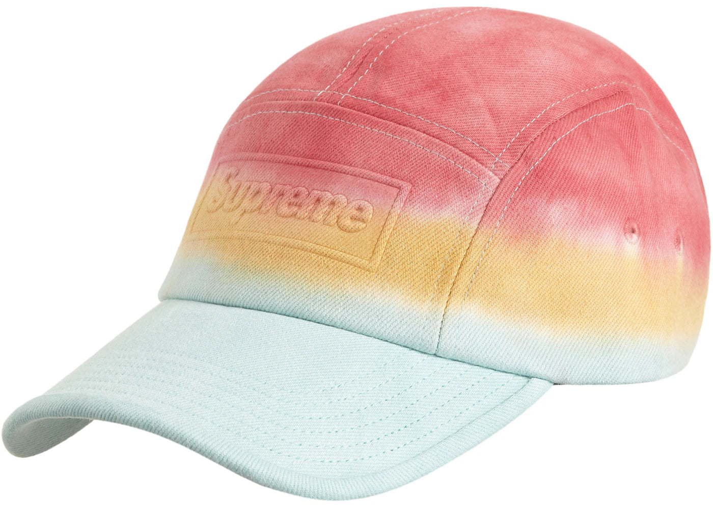 Supreme Embossed Denim Camp Cap Red Dip Dye