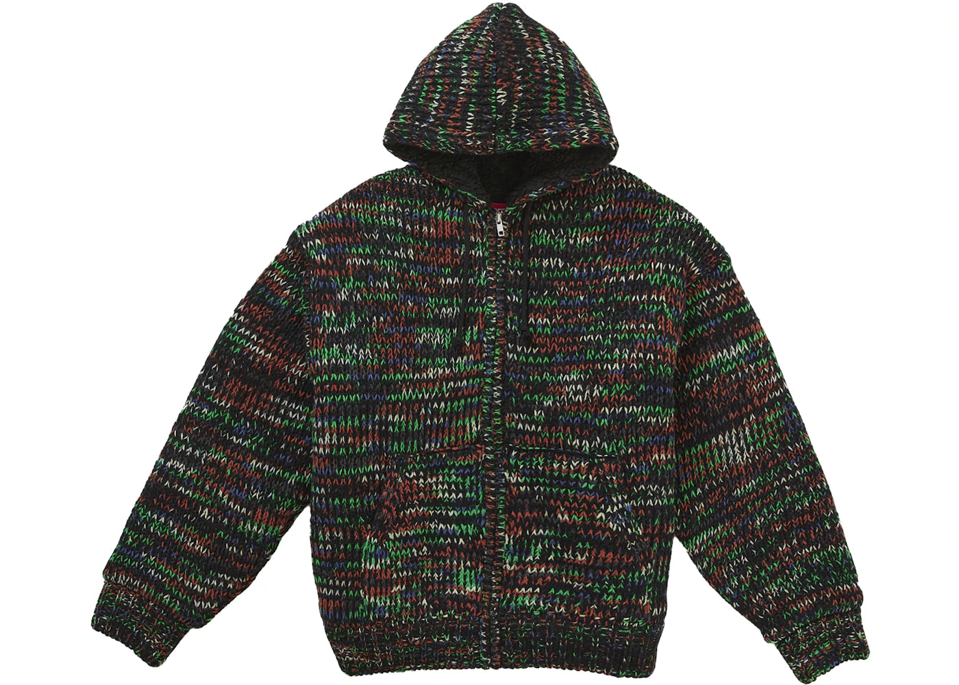 Supreme Faux Shearling Lined Zip Up Hooded Sweater Green Melange