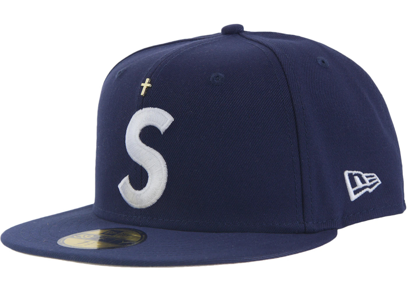 Supreme Gold Cross S Logo New Era Fitted Hat Light Navy