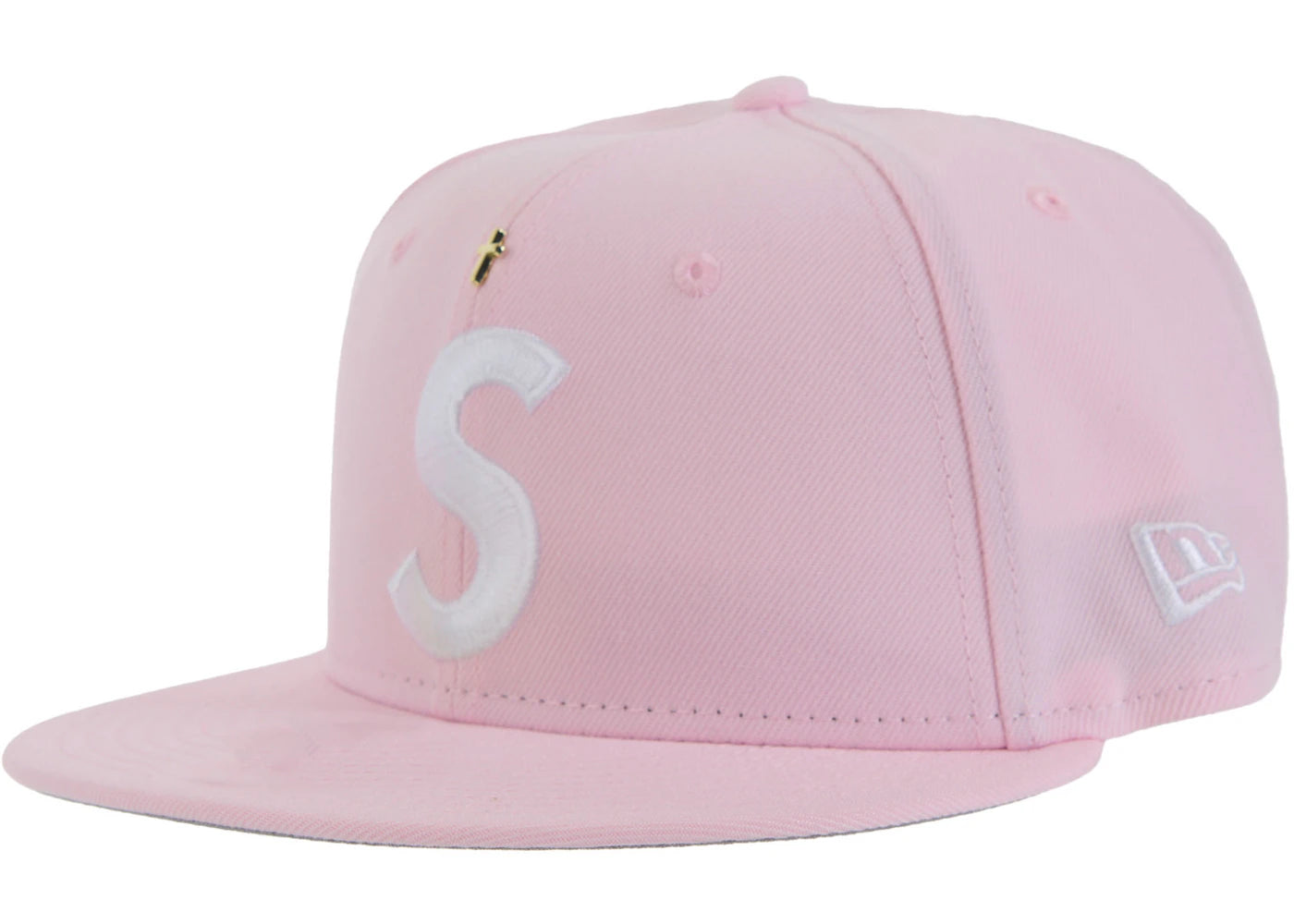 Supreme Gold Cross S Logo New Era Fitted Hat Pink