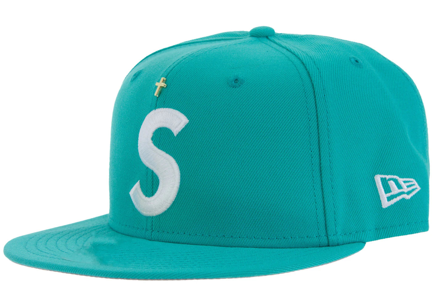 Supreme Gold Cross S Logo New Era Fitted Hat Teal