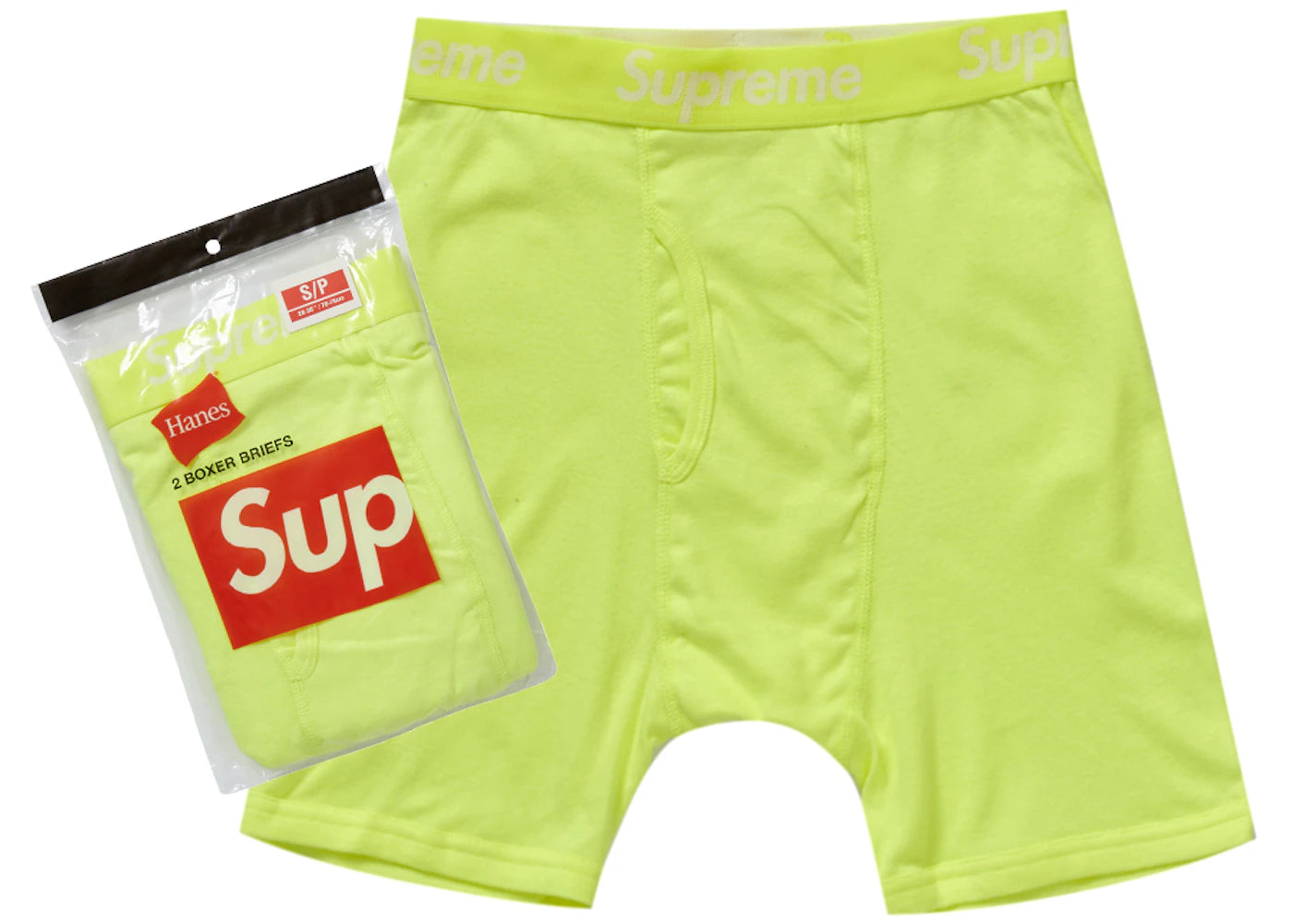Supreme Hanes Boxer Briefs (2 Pack) Fluorescent Yellow