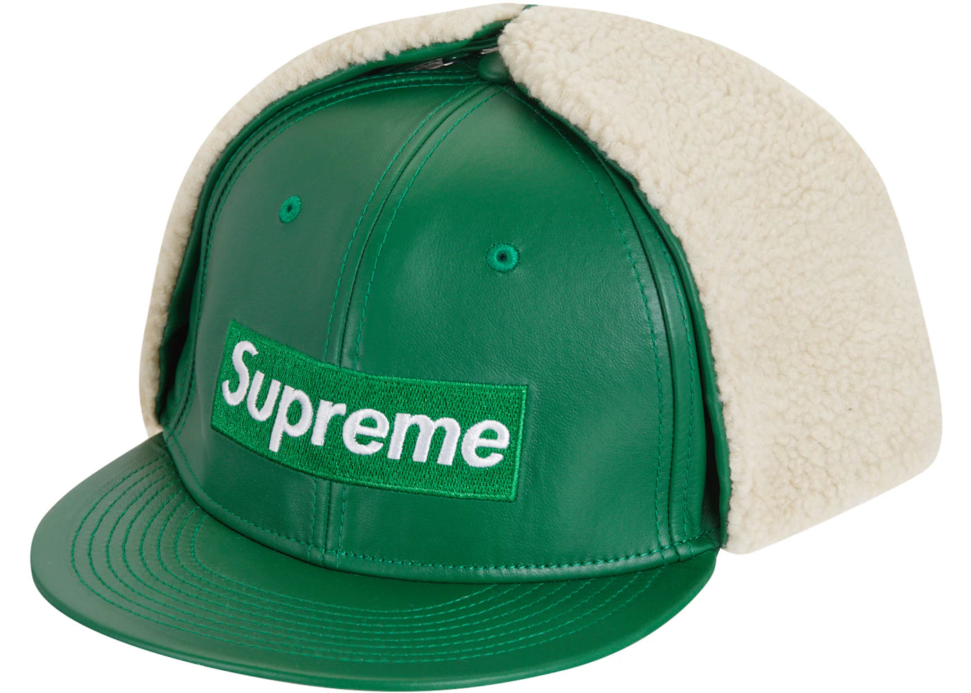 Supreme Leather Earflap Box Logo New Era Green