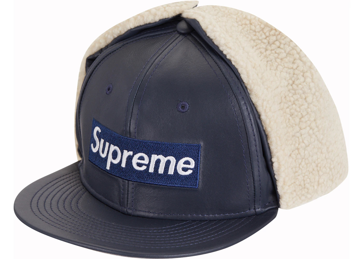Supreme Leather Earflap Box Logo New Era Navy