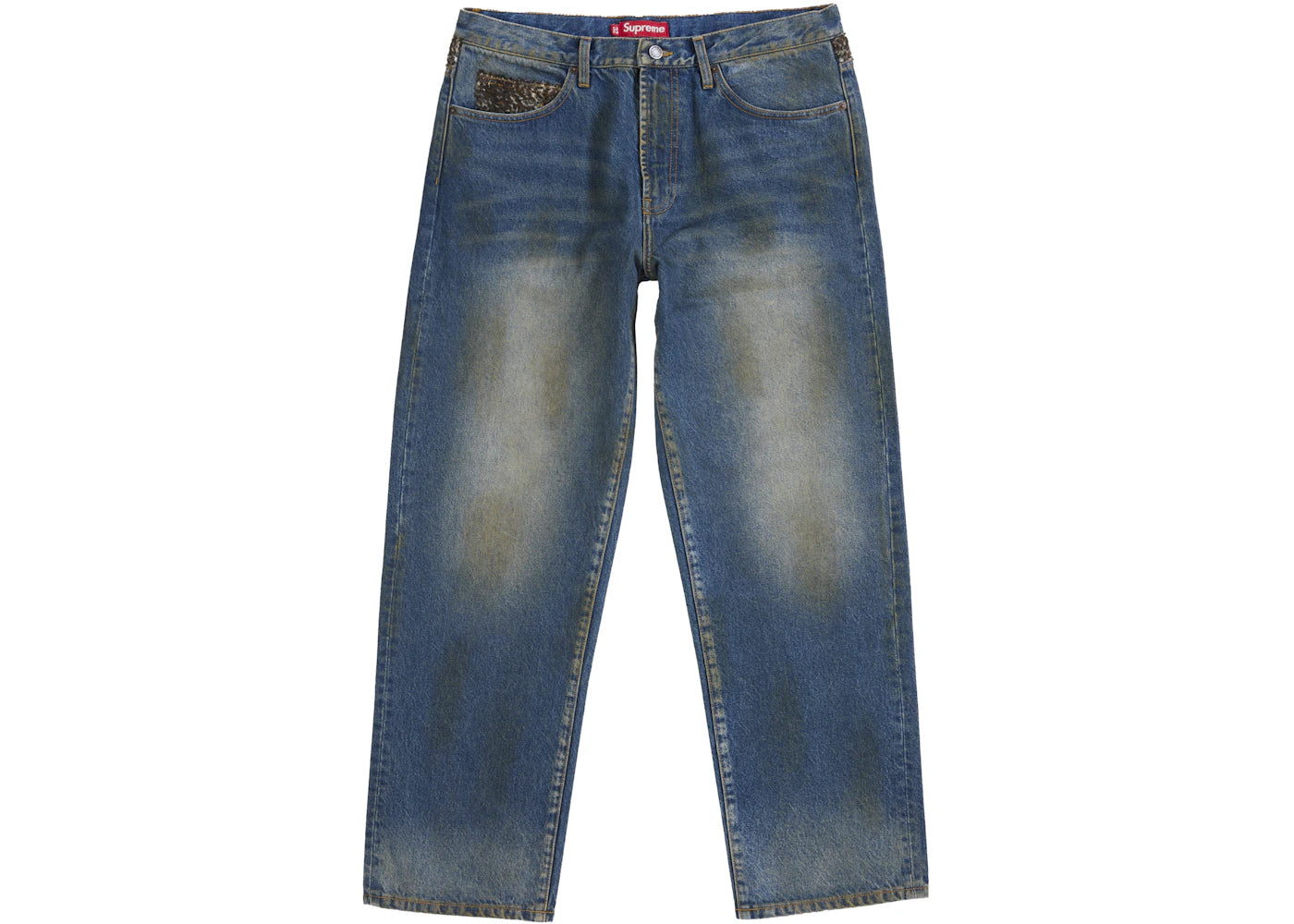 Supreme Leopard Faux Fur Loose Fit Jean Washed Indigo