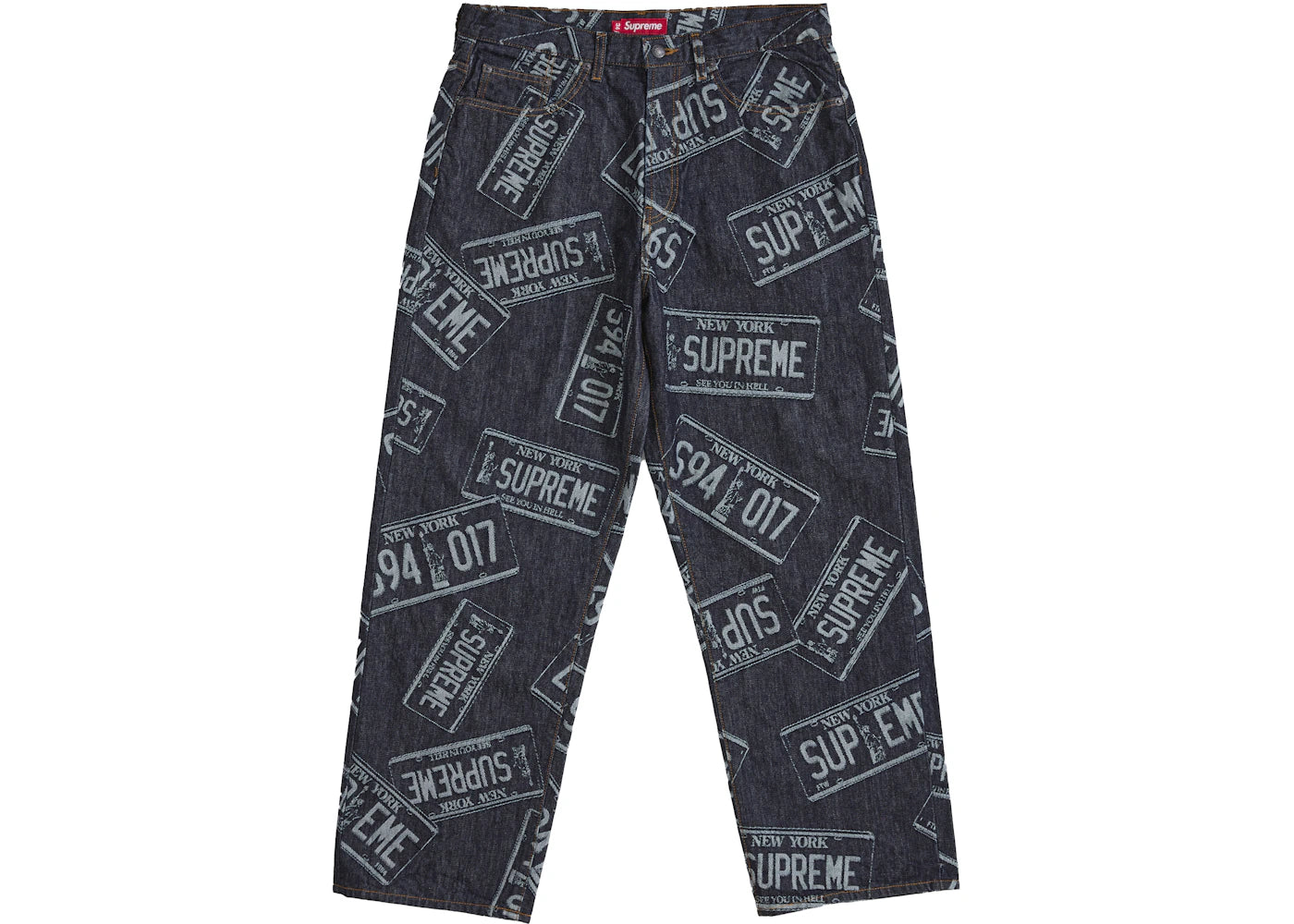 Supreme License Plate Baggy Jean Rigid Indigo