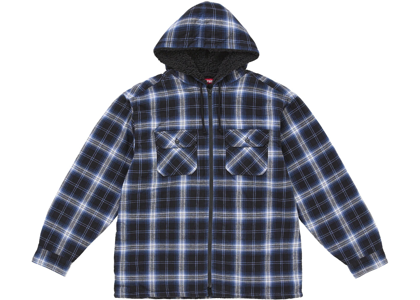 Supreme Lined Zip Up Hooded Flannel Shirt Navy