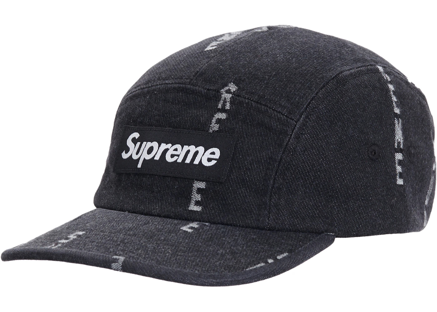 Supreme Logo Stripe Jacquard Denim Camp Cap Black