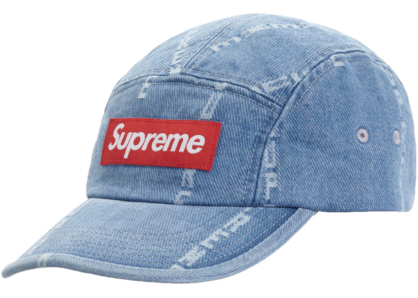 Supreme Logo Stripe Jacquard Denim Camp Cap Blue