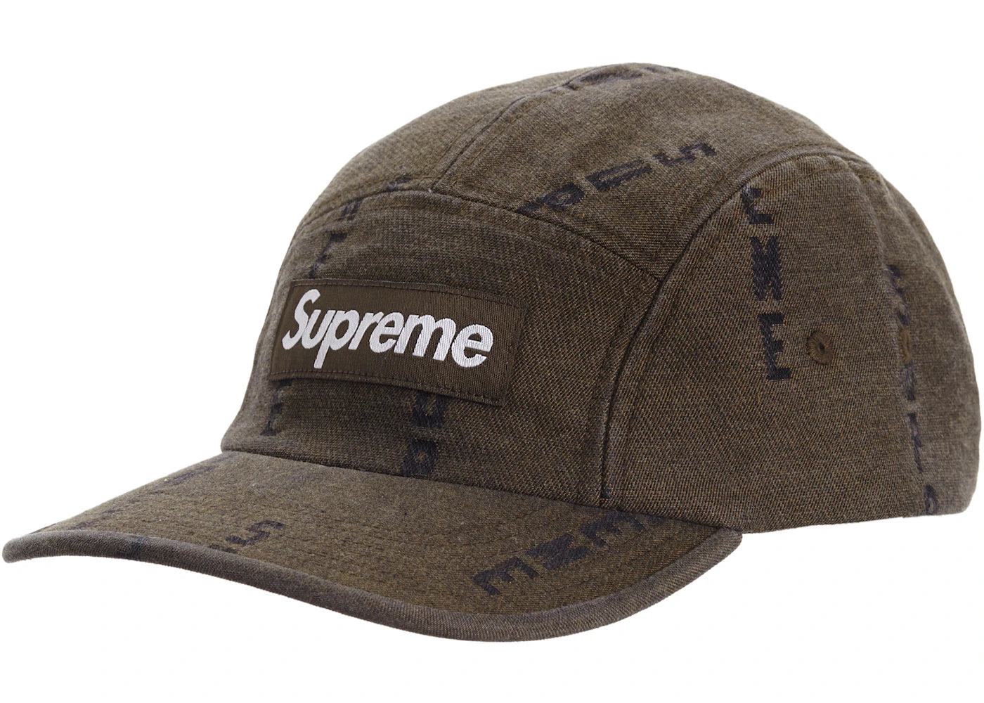Supreme Logo Stripe Jacquard Denim Camp Cap Brown