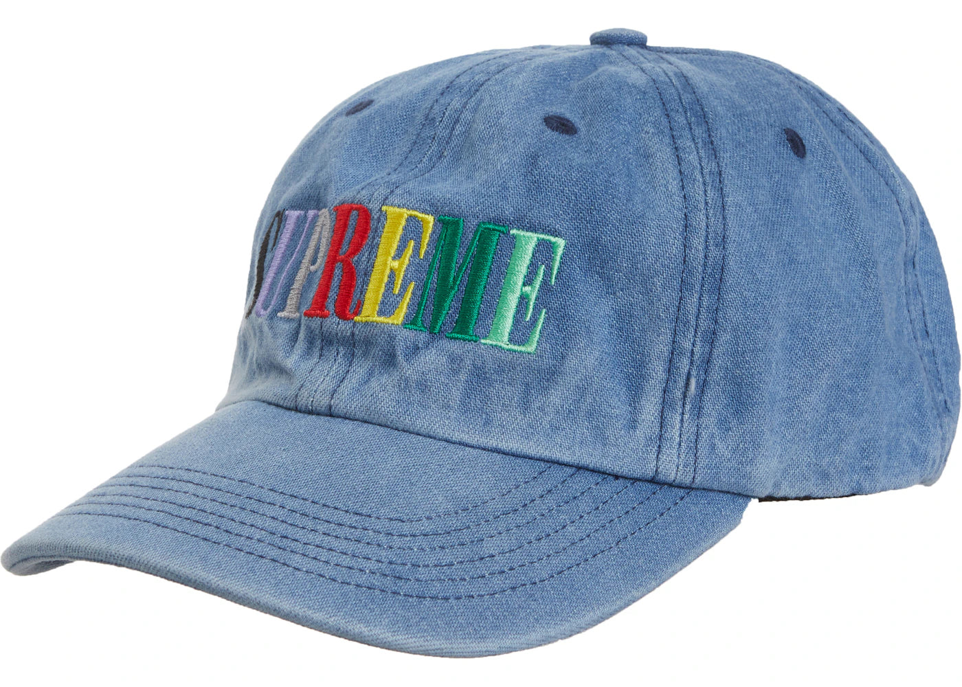 Supreme Multi Color Logo 6-Panel Light Denim